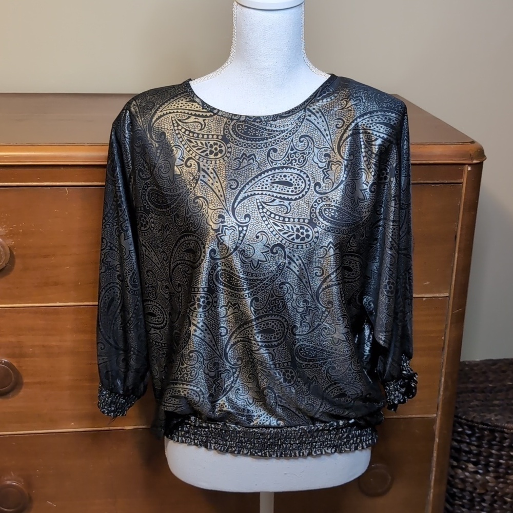 VINTAGE 80's Maggie Lawrence Collection HOLIDAY Print Blouse